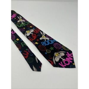 Vintage Funky Neon Looney Tunes Colorful Black Tie - Wiley Coyote